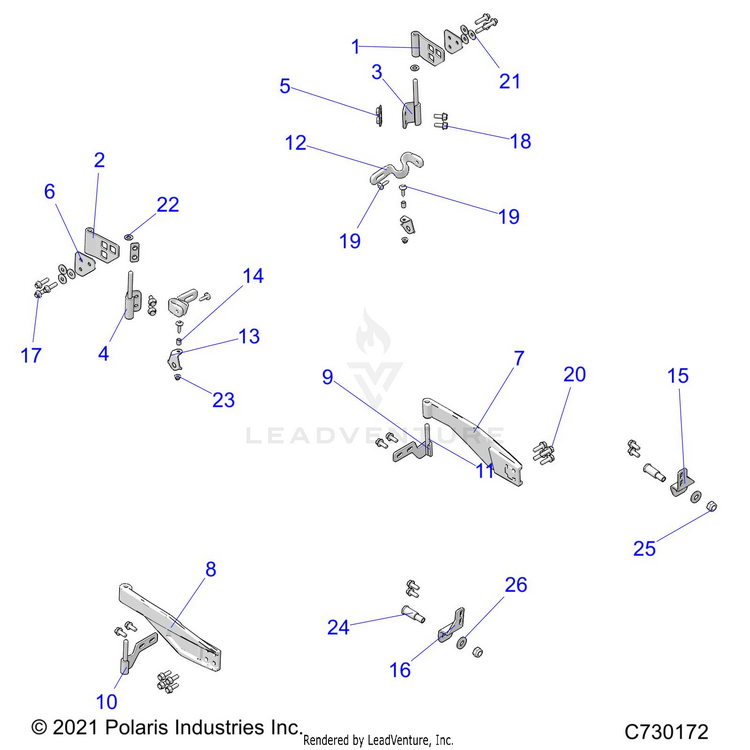 An Image of a Genuine Polaris Parts Schematic Diagram showing the schematic - BODY: DOOR FRONT MOUNTING - 2023 POLARIS RANGER 570 CREW NORTHSTAR