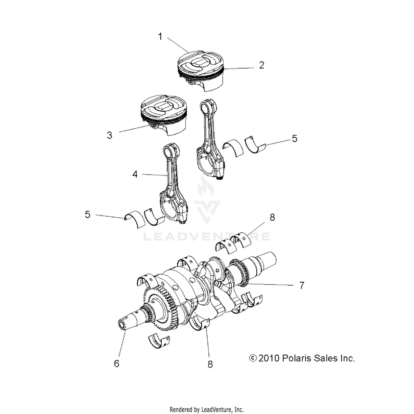 An Image of a Genuine Polaris Parts Schematic Diagram showing the schematic - ENGINE: CRANKSHAFT & PISTON - 2016 POLARIS RANGER 900 XP