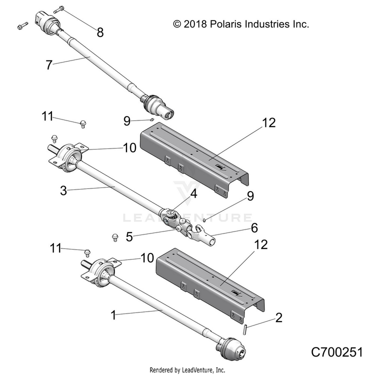 An Image of a Genuine Polaris Parts Schematic Diagram showing the schematic - DRIVE TRAIN: FRONT MID REAR PROP SHAFT - 2020 POLARIS RANGER CREW XP 1000 EPS HIGH LIFTER