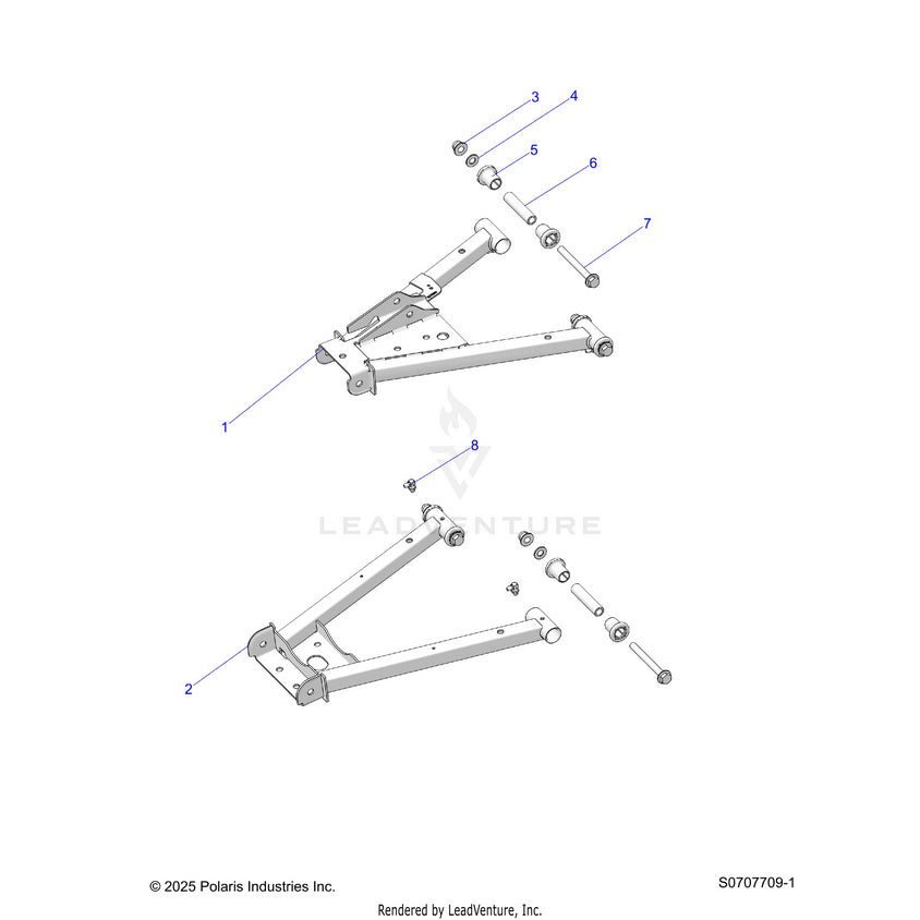 An Image of a Genuine Polaris Parts Schematic Diagram showing the schematic - SUSPENSION: REAR CONTROL ARMS - 2026 POLARIS RANGER 500