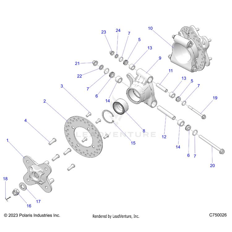 An Image of a Genuine Polaris Parts Schematic Diagram showing the schematic - SUSPENSION: REAR CARRIER - 2024 POLARIS GENERAL 1000 PREMIUM