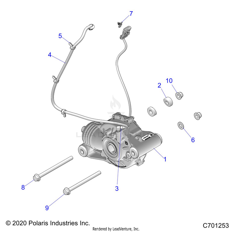 An Image of a Genuine Polaris Parts Schematic Diagram showing the schematic - DRIVE TRAIN: FRONT GEARCASE MOUNTING - 2021 POLARIS RANGER XP 1000 TEXAS EDITION