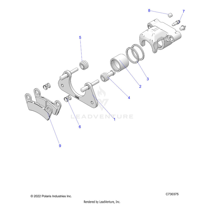 An Image of a Genuine Polaris Parts Schematic Diagram showing the schematic - BRAKES: REAR CALIPER - 2024 POLARIS RANGER EV FULL SIZE ULTIMATE
