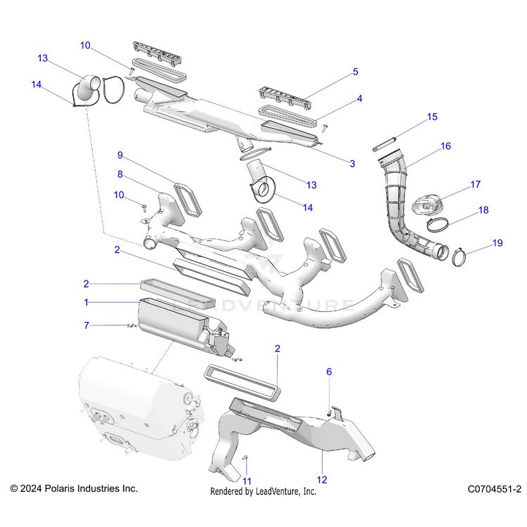 An Image of a Genuine Polaris Parts Schematic Diagram showing the schematic - BODY: HVAC DUCTING - 2025 POLARIS XPEDITION XP NORTHSTAR
