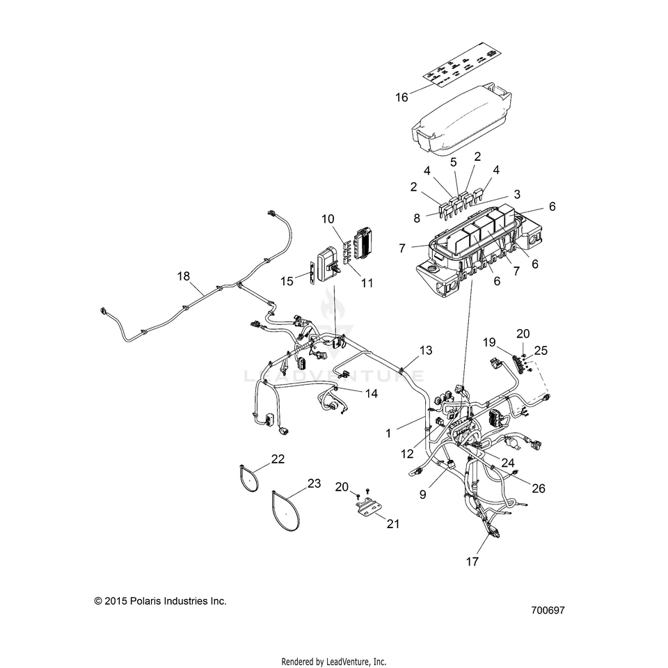 An Image of a Genuine Polaris Parts Schematic Diagram showing the schematic - ELECTRICAL: WIRE HARNESSES - 2016 POLARIS RANGER EV LIION
