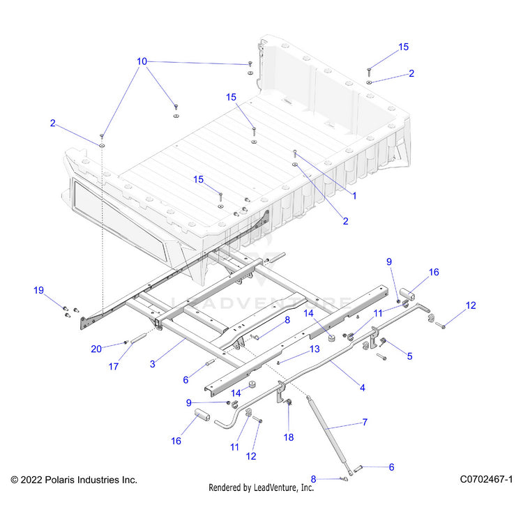 An Image of a Genuine Polaris Parts Schematic Diagram showing the schematic - BODY: BOX MOUNTING - 2023 POLARIS RANGER 570 CREW FULL SIZE