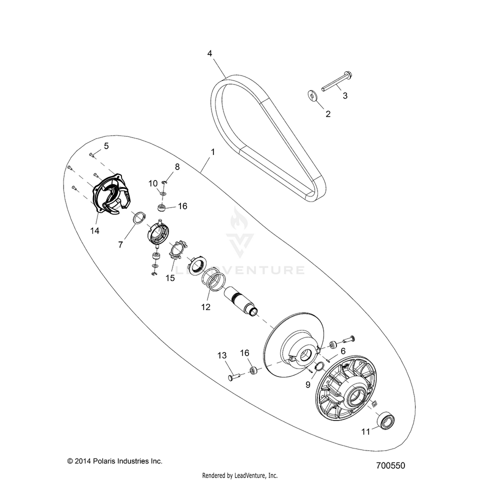 An Image of a Genuine Polaris Parts Schematic Diagram showing the schematic - DRIVE TRAIN: SECONDARY CLUTCH - 2018 POLARIS RANGER 570