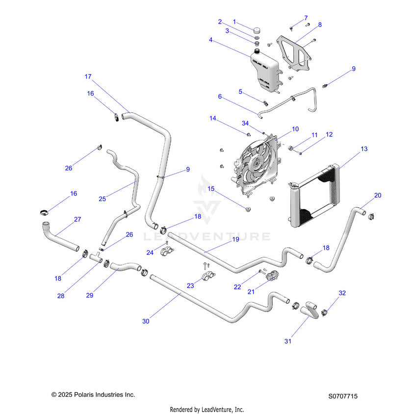 An Image of a Genuine Polaris Parts Schematic Diagram showing the schematic - ENGINE: COOLING SYSTEM - 2026 POLARIS RANGER 500