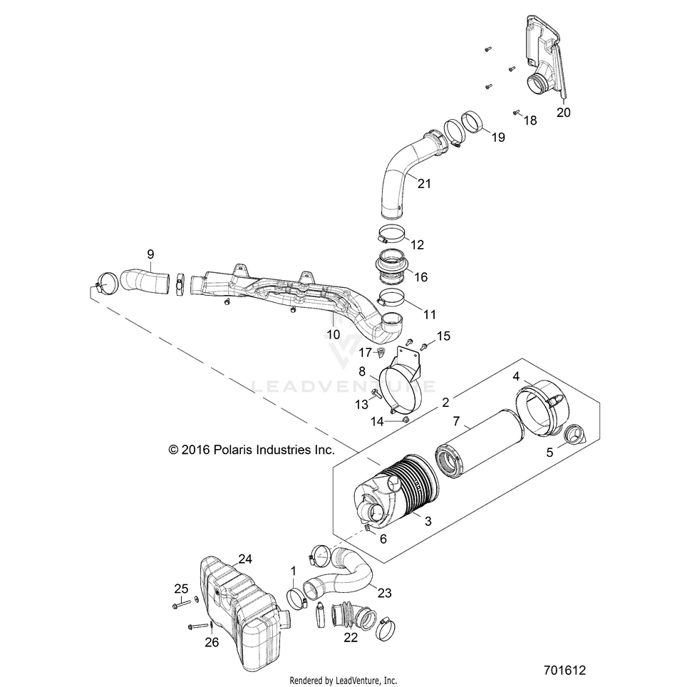 An Image of a Genuine Polaris Parts Schematic Diagram showing the schematic - ENGINE: AIR INTAKE SYSTEM - 2017 POLARIS RANGER HST