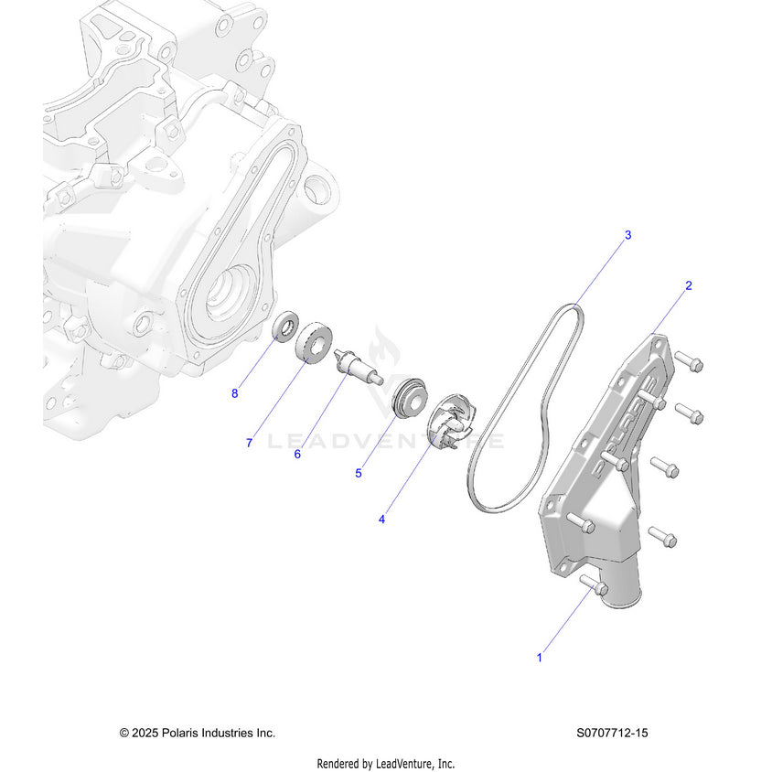 An Image of a Genuine Polaris Parts Schematic Diagram showing the schematic - ENGINE: WATERPUMP IMPELLER & COVER - 2026 POLARIS RANGER 500