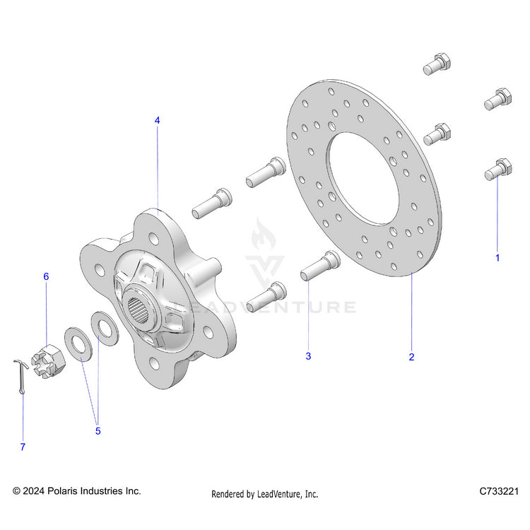 An Image of a Genuine Polaris Parts Schematic Diagram showing the schematic - SUSPENSION: REAR HUB - 2019 POLARIS RANGER CREW 900 EPS