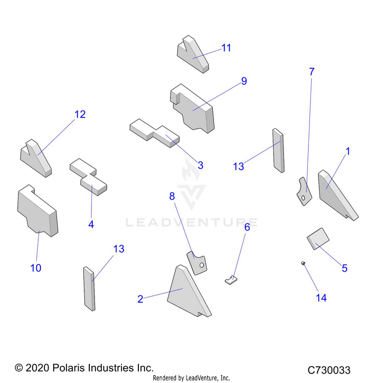 An Image of a Genuine Polaris Parts Schematic Diagram showing the schematic - BODY: CAB FOAM - 2021 POLARIS RANGER CREW 1000 EPS PREMIUM