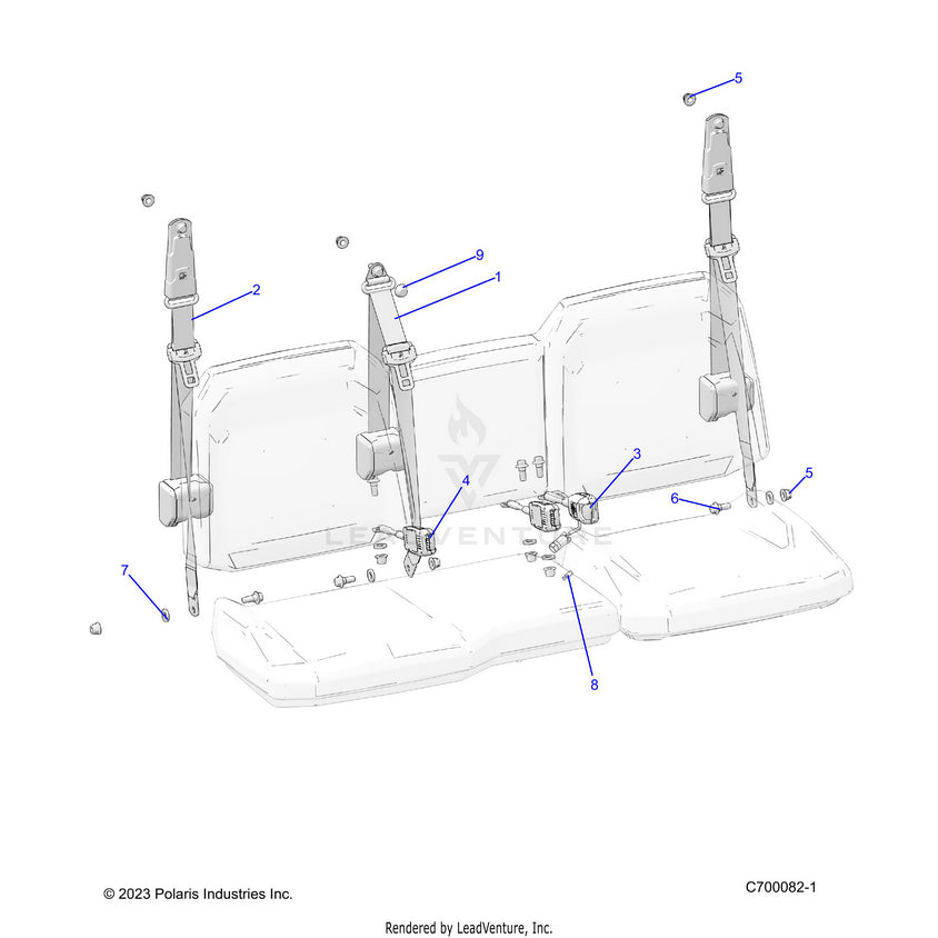 An Image of a Genuine Polaris Parts Schematic Diagram showing the schematic - BODY: SEAT BELT MOUNTING - 2022 POLARIS RANGER XP 1000 NORTHSTAR ULTIMATE EVAP