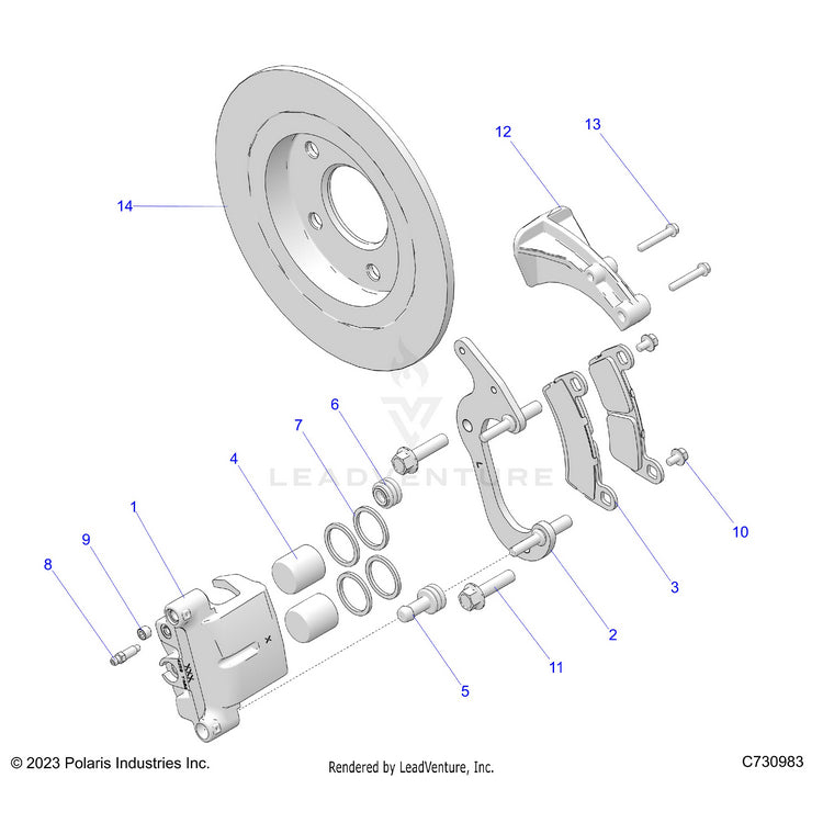An Image of a Genuine Polaris Parts Schematic Diagram showing the schematic - BRAKES: REAR CALIPER - 2026 POLARIS RANGER XD 1500 NORTHSTAR