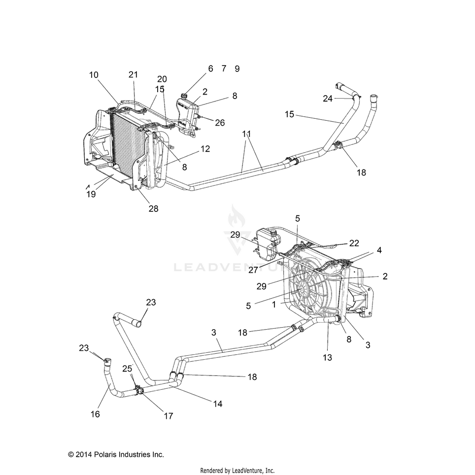 An Image of a Genuine Polaris Parts Schematic Diagram showing the schematic - ENGINE: WATER COOLING SYSTEM - 2017 POLARIS RANGER CREW 1000 DIESEL