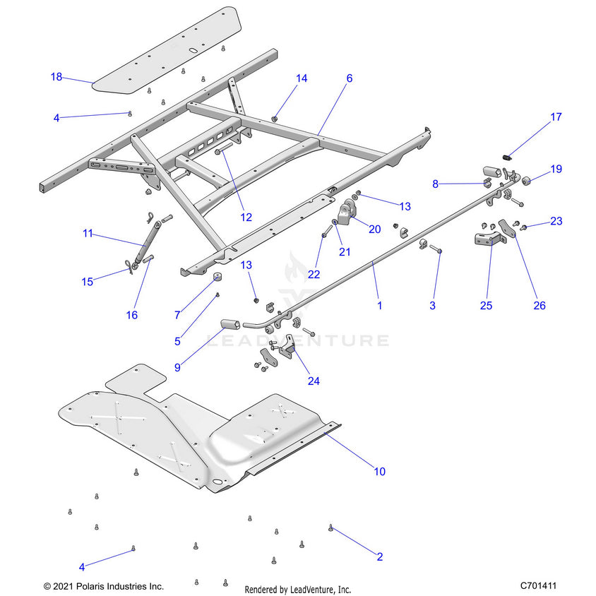 An Image of a Genuine Polaris Parts Schematic Diagram showing the schematic - BODY: BOX MOUNTING - 2022 POLARIS RANGER CREW XP 1000 NORTHSTAR ULTIMATE
