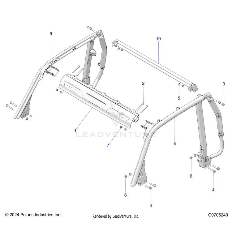An Image of a Genuine Polaris Parts Schematic Diagram showing the schematic - CHASSIS: ROLLOVER PROTECTION 2P - 2025 POLARIS XPEDITION ADV NORTHSTAR