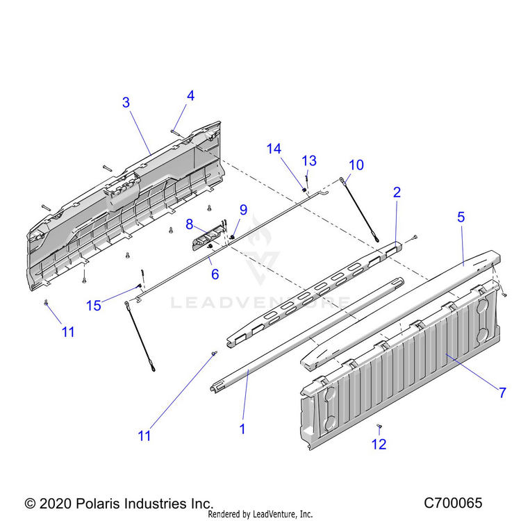 An Image of a Genuine Polaris Parts Schematic Diagram showing the schematic - BODY: BOX TAILGATE - 2023 POLARIS RANGER CREW 1000 EPS
