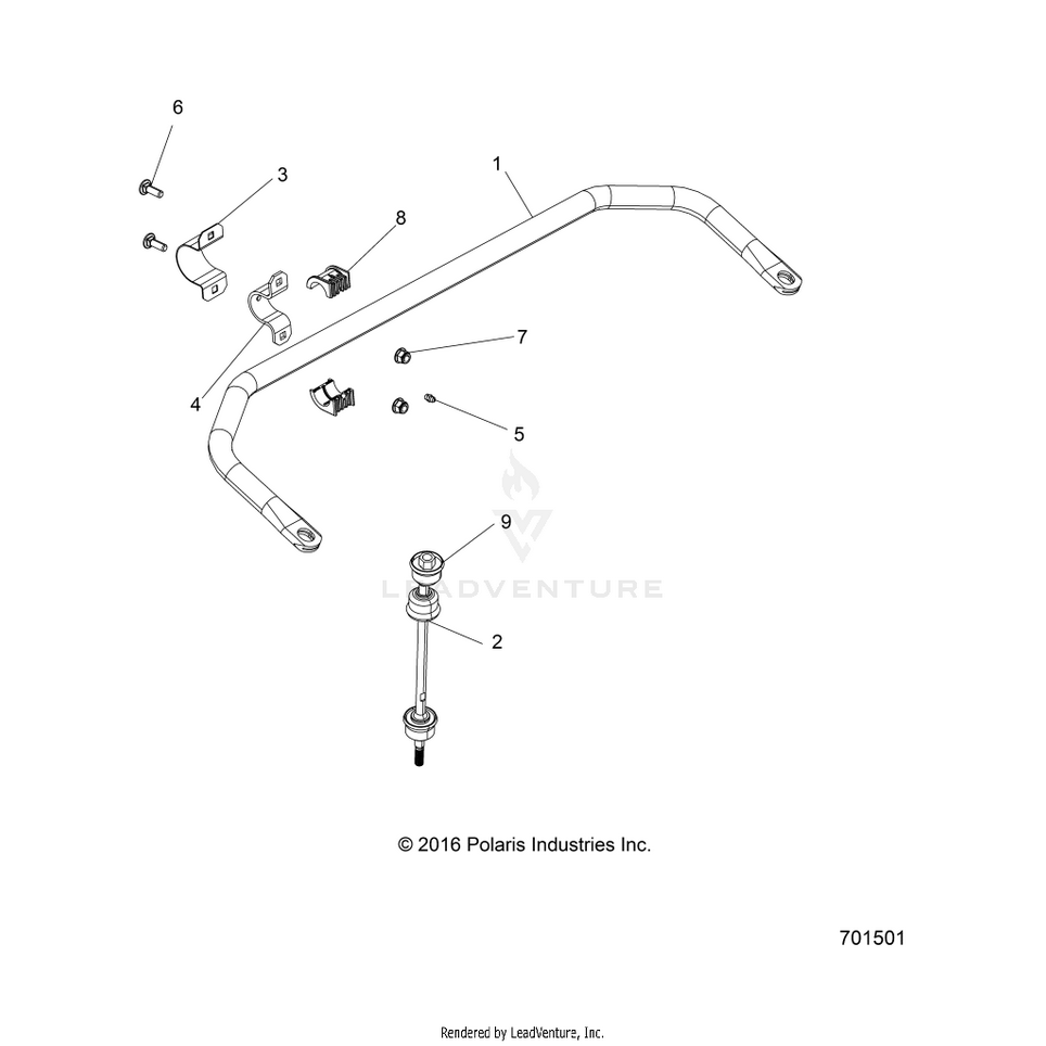 An Image of a Genuine Polaris Parts Schematic Diagram showing the schematic - SUSPENSION: STABILIZER BAR REAR - 2022 POLARIS RANGER CREW 570 RIDE COMMAND