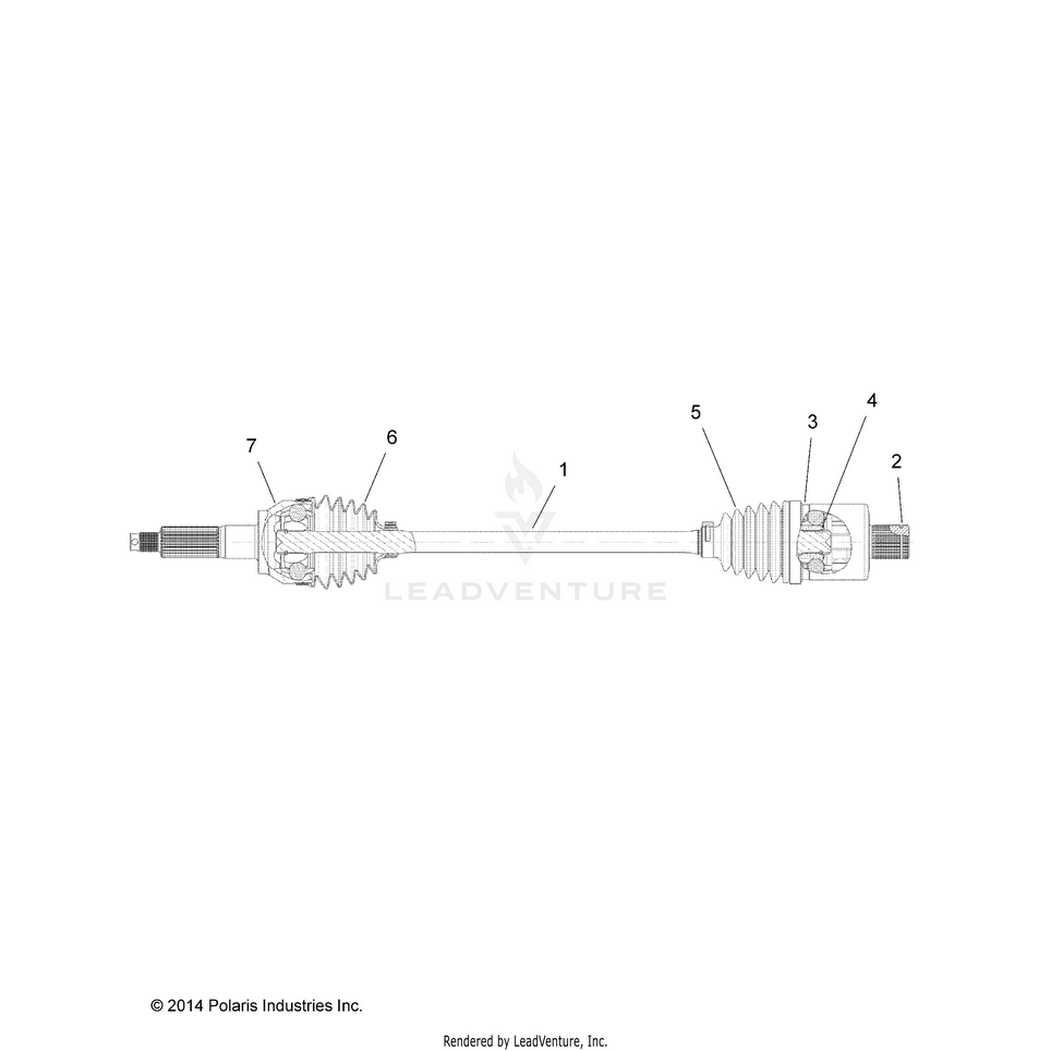 An Image of a Genuine Polaris Parts Schematic Diagram showing the schematic - DRIVE TRAIN: REAR DRIVE SHAFT - 2018 POLARIS RANGER CREW 1000 DIESEL