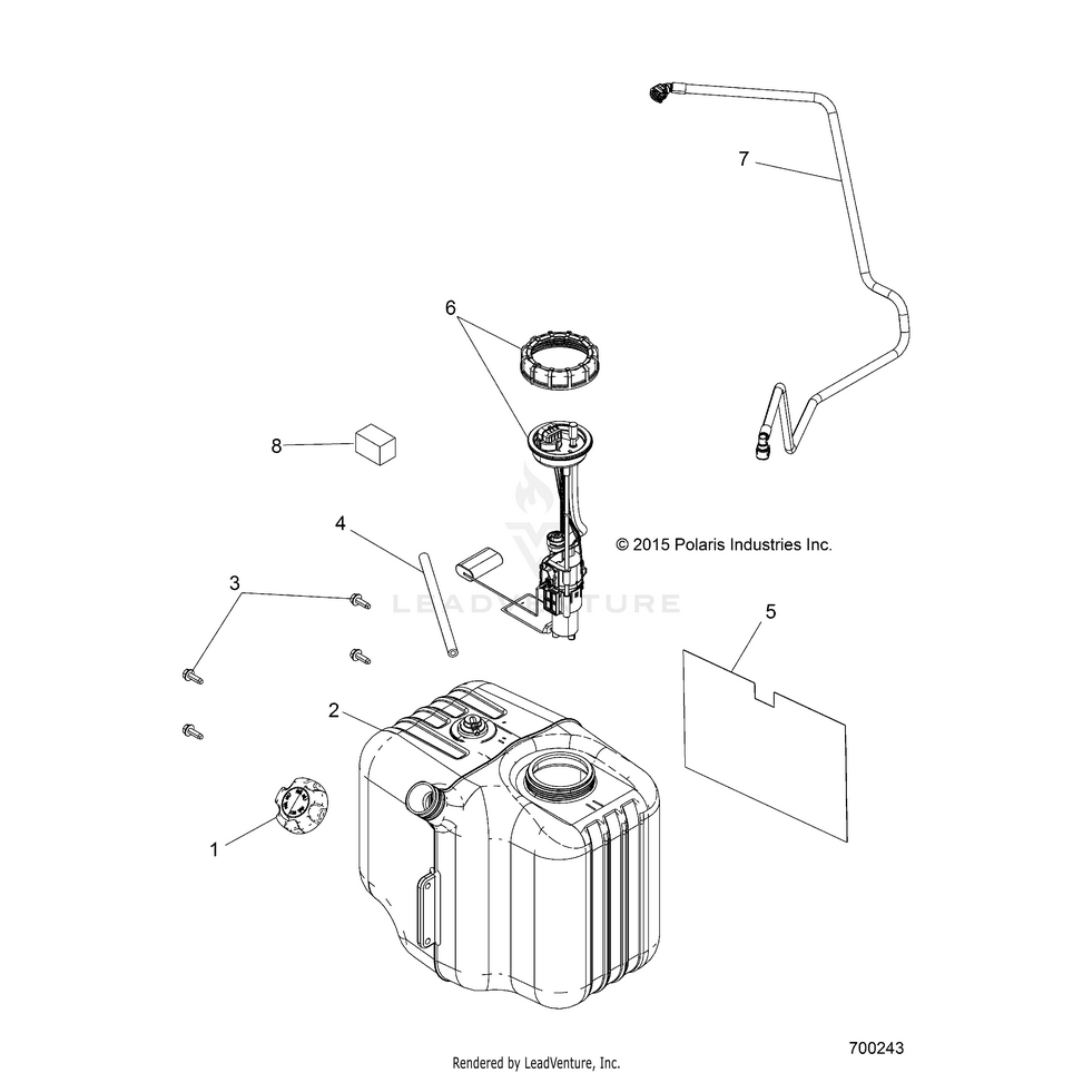An Image of a Genuine Polaris Parts Schematic Diagram showing the schematic - BODY: FUEL TANK - 2016 POLARIS RANGER 570 FULL SIZE