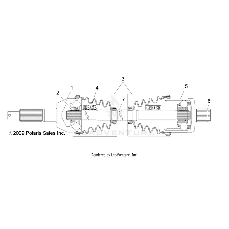 An Image of a Genuine Polaris Parts Schematic Diagram showing the schematic - DRIVE TRAIN: REAR DRIVE SHAFT - 2018 POLARIS RANGER EV LIION