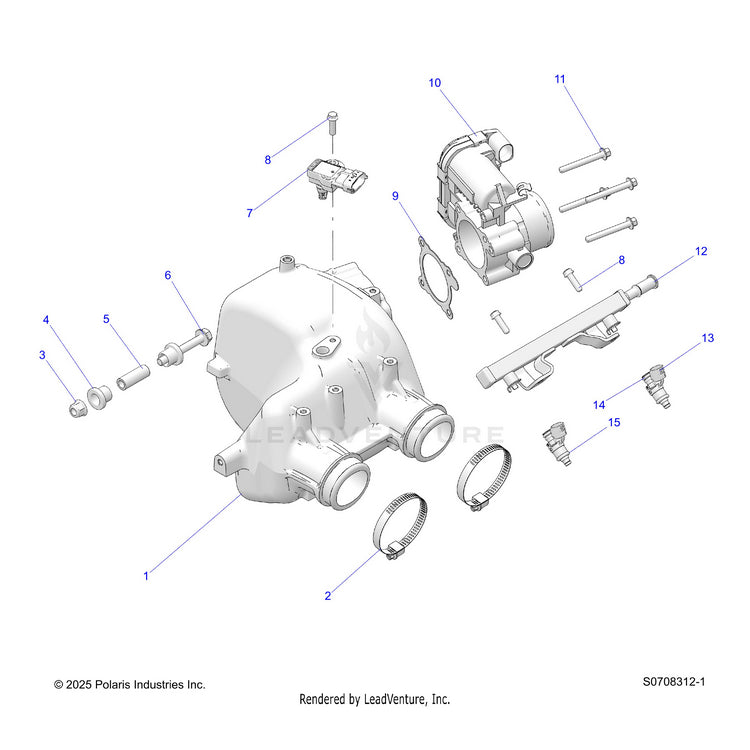 An Image of a Genuine Polaris Parts Schematic Diagram showing the schematic - ENGINE: AIR INTAKE MANIFOLD - 2026 POLARIS RANGER 1000 CREW