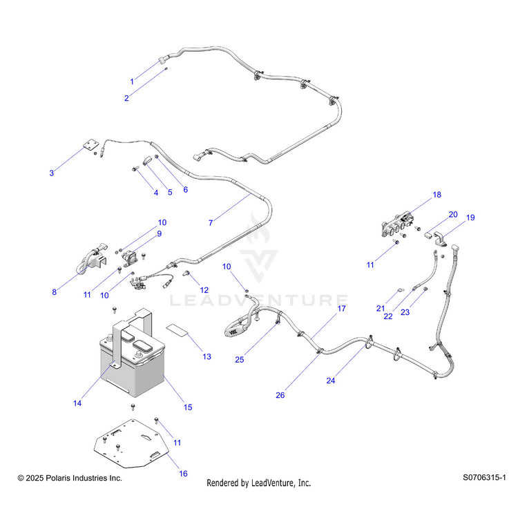 An Image of a Genuine Polaris Parts Schematic Diagram showing the schematic - ELECTRICAL: BATTERY PREMIUM - 2024 POLARIS RANGER 570 PREMIUM