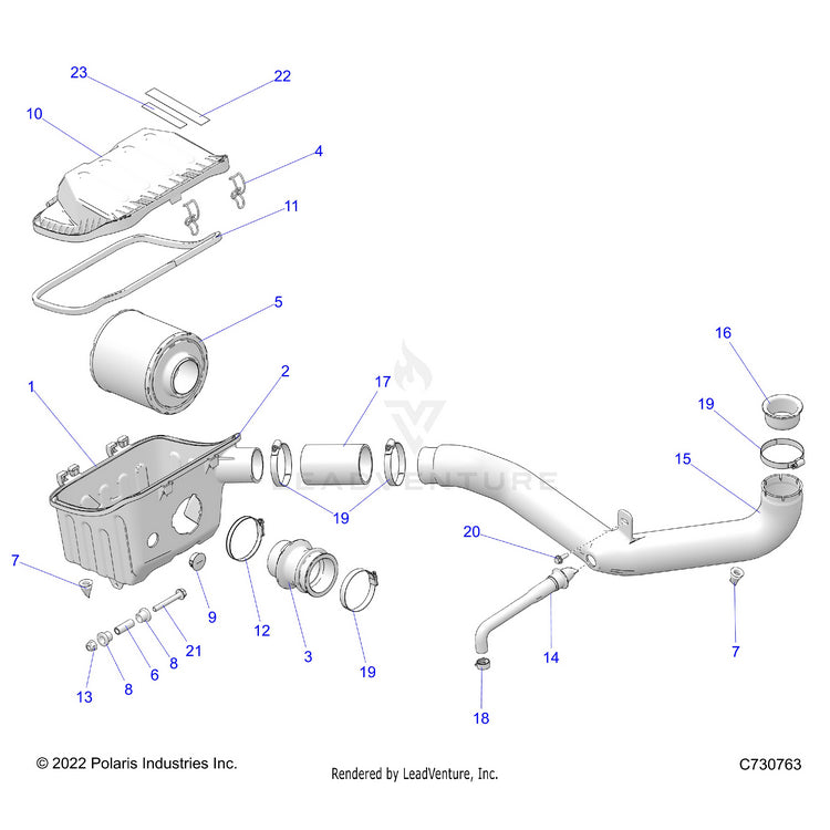 An Image of a Genuine Polaris Parts Schematic Diagram showing the schematic - ENGINE: AIR INTAKE SYSTEM - 2025 POLARIS RANGER 570 CREW FULL SIZE