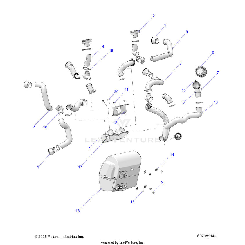 An Image of a Genuine Polaris Parts Schematic Diagram showing the schematic - BODY: HVAC DUCTING (FROM 10/01/2025) - 2026 POLARIS RANGER 1000 XP NORTHSTAR ULTIMATE TRAIL BOSS