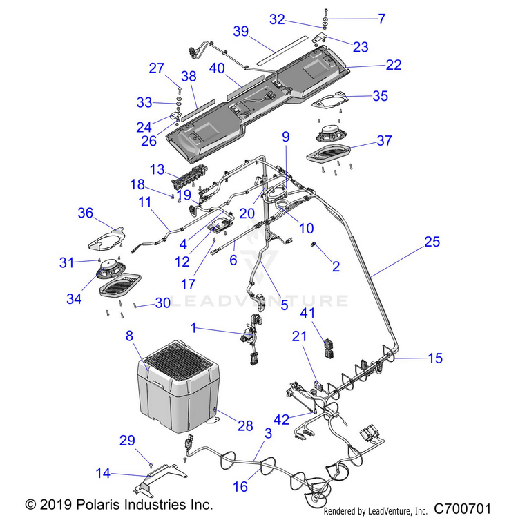An Image of a Genuine Polaris Parts Schematic Diagram showing the schematic - BODY: ROOF AUDIO ELEC COMP - 2020 POLARIS RANGER XP 1000 NORTHSTAR ULTIMATE AUDIO