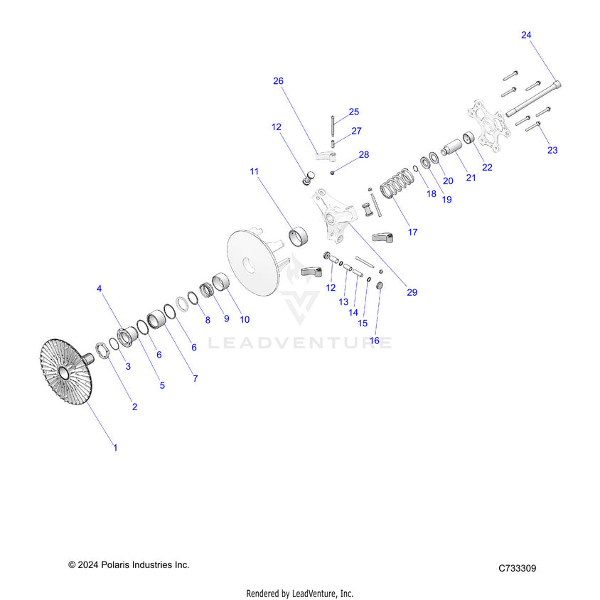 An Image of a Genuine Polaris Parts Schematic Diagram showing the schematic - DRIVE TRAIN: PRIMARY CLUTCH - 2022 POLARIS RANGER XP 1000 NORTHSTAR ULTIMATE TRAIL BOSS