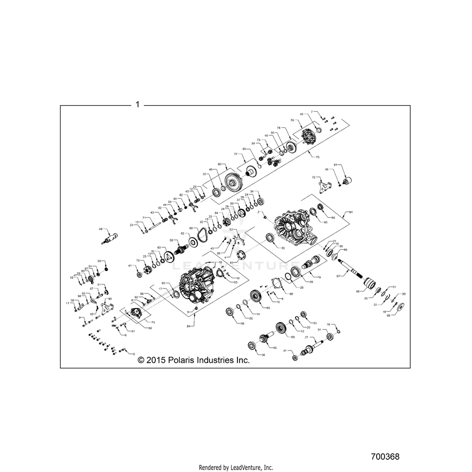 An Image of a Genuine Polaris Parts Schematic Diagram showing the schematic - DRIVE TRAIN: MAIN GEARCASE INTERNALS - 2016 POLARIS RANGER 900 XP