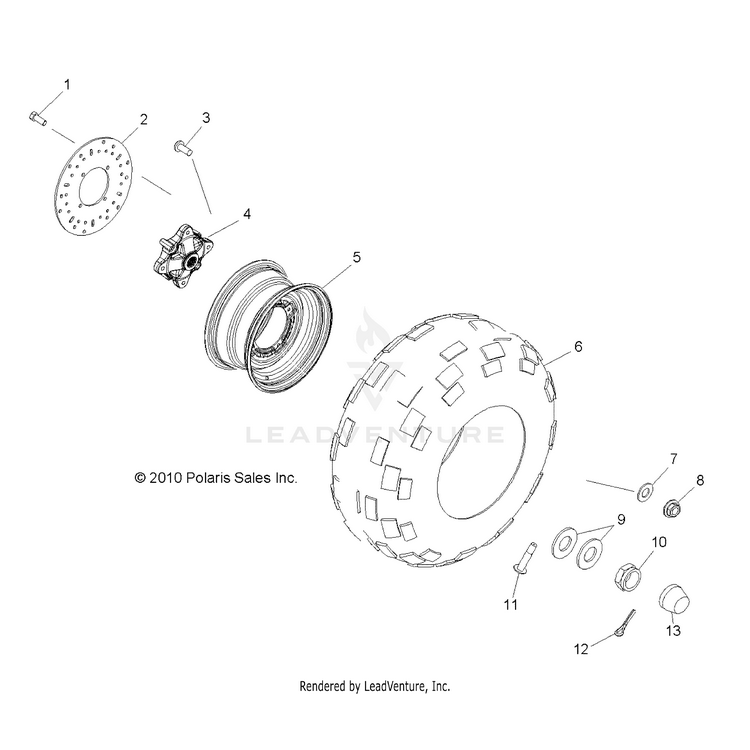 An Image of a Genuine Polaris Parts Schematic Diagram showing the schematic - WHEELS: REAR - 2016 POLARIS RANGER EV