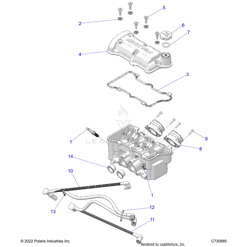 An Image of a Genuine Polaris Parts Schematic Diagram showing the schematic - ENGINE: THROTTLE BODY & VALVE COVER - 2025 POLARIS RANGER 1000 EPS