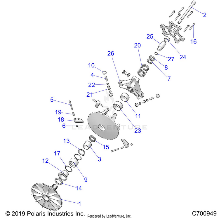 An Image of a Genuine Polaris Parts Schematic Diagram showing the schematic - DRIVE TRAIN: PRIMARY CLUTCH - 2020 POLARIS RANGER XP 1000 PREMIUM NORTHSTAR
