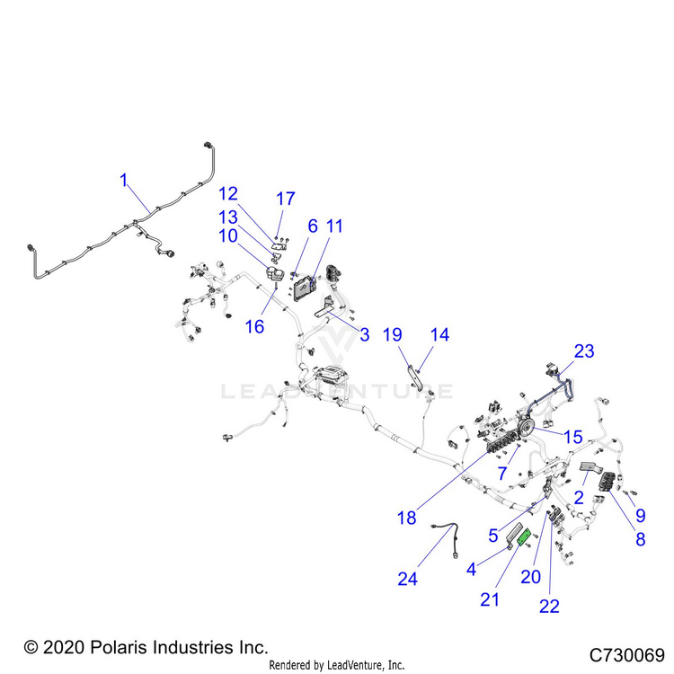 An Image of a Genuine Polaris Parts Schematic Diagram showing the schematic - ELECTRICAL: WIRE HARNESS COMPONENTS - 2021 POLARIS RANGER CREW XP 1000 BIG GAME EVAP