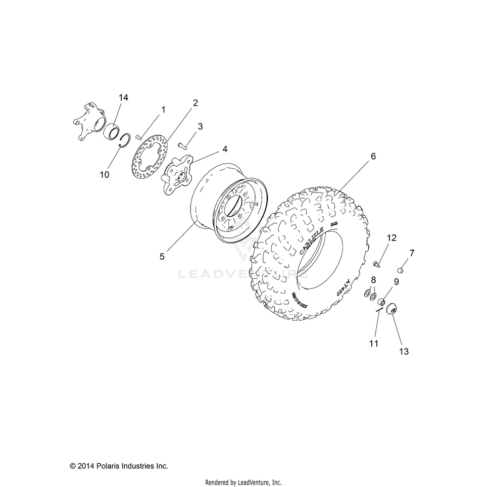 An Image of a Genuine Polaris Parts Schematic Diagram showing the schematic - WHEELS: FRONT - 2015 POLARIS RANGER 1000 DIESEL