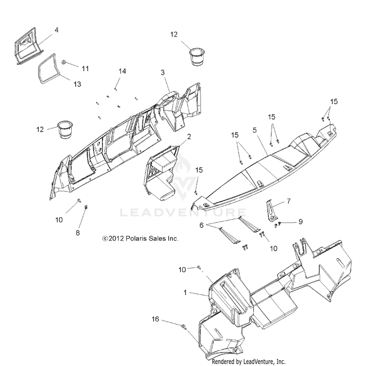 An Image of a Genuine Polaris Parts Schematic Diagram showing the schematic - BODY: DASH - 2015 POLARIS RANGER 570 FULL SIZE