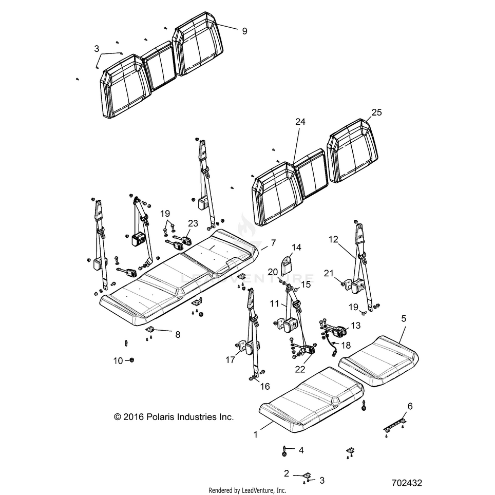 An Image of a Genuine Polaris Parts Schematic Diagram showing the schematic - BODY: SEAT 60/40 FULL BACK - 2019 POLARIS RANGER CREW 900 EPS
