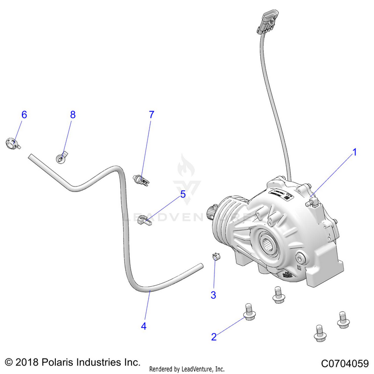 An Image of a Genuine Polaris Parts Schematic Diagram showing the schematic - DRIVE TRAIN: FRONT GEARCASE MOUNTING - 2022 POLARIS GENERAL XP 1000 DELUXE RIDE COMMAND
