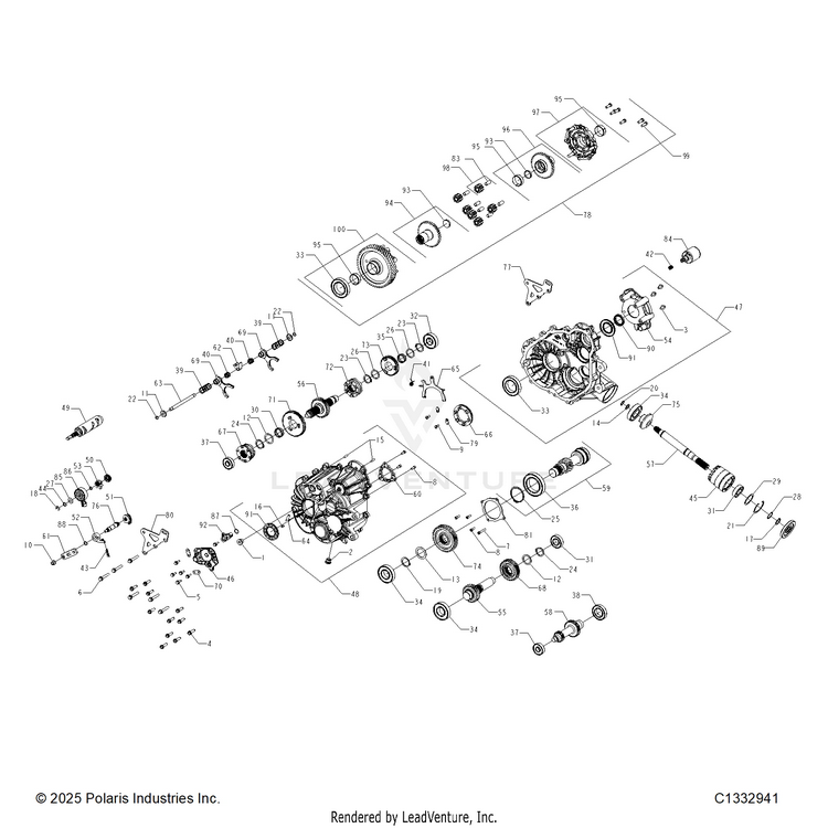 An Image of a Genuine Polaris Parts Schematic Diagram showing the schematic - DRIVE TRAIN: MAIN GEARCASE INTERNALS - 2016 POLARIS RANGER HST