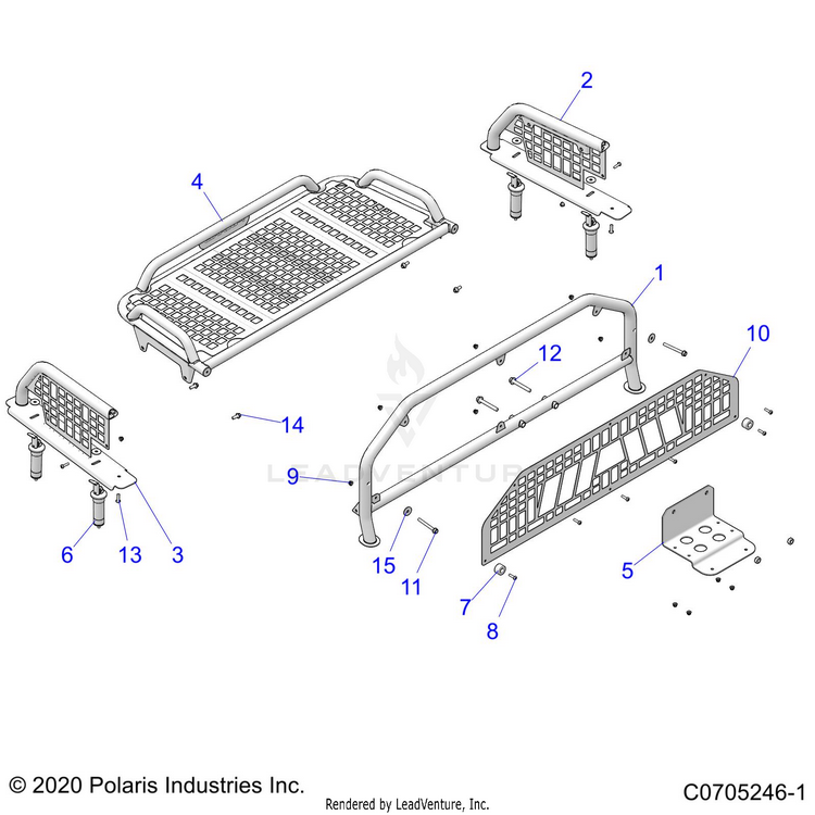An Image of a Genuine Polaris Parts Schematic Diagram showing the schematic - ACCESSORY: BED RACK - 2021 POLARIS GENERAL XP 4 1000 HUNTER
