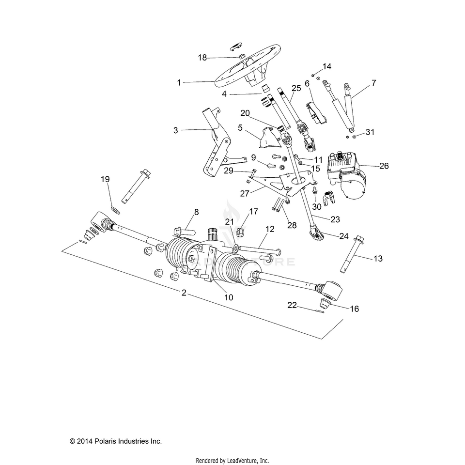 An Image of a Genuine Polaris Parts Schematic Diagram showing the schematic - STEERING: STEERING - 2021 POLARIS RANGER CREW 570
