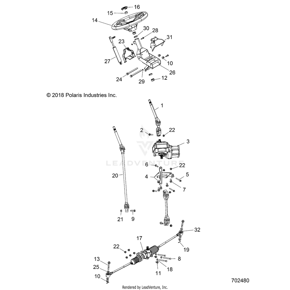 An Image of a Genuine Polaris Parts Schematic Diagram showing the schematic - STEERING: STEERING - 2015 POLARIS RANGER 570/EPS