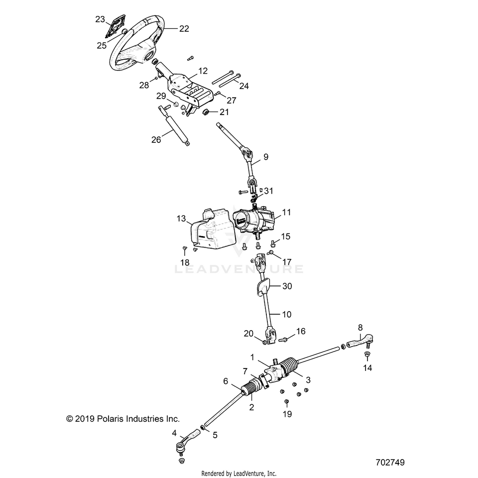 An Image of a Genuine Polaris Parts Schematic Diagram showing the schematic - STEERING: STEERING ASM. - 2021 POLARIS GENERAL XP 4 DELUXE RIDE COMMAND
