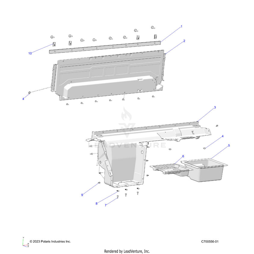 An Image of a Genuine Polaris Parts Schematic Diagram showing the schematic - BODY: REAR CLOSEOFF - 2025 POLARIS RANGER 1000 XP NORTHSTAR PREMIUM TIP OUT WINDSHIELD