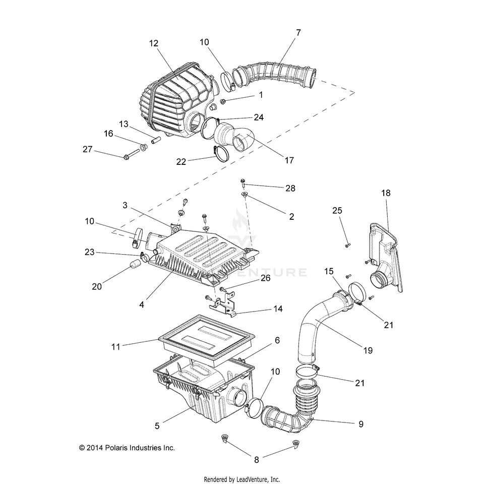 An Image of a Genuine Polaris Parts Schematic Diagram showing the schematic - ENGINE: AIR INTAKE - 2015 POLARIS RANGER 1000 DIESEL