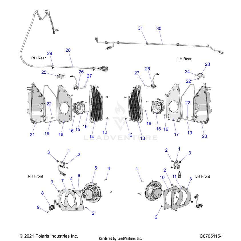 An Image of a Genuine Polaris Parts Schematic Diagram showing the schematic - ELECTRICAL: AUDIO - 2026 POLARIS XPEDITION XP NORTHSTAR