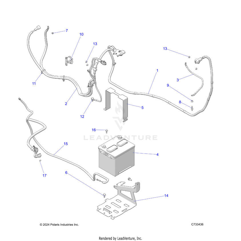 An Image of a Genuine Polaris Parts Schematic Diagram showing the schematic - ELECTRICAL: BATTERY - 2025 POLARIS RANGER 1000 XP CREW NORTHSTAR ULTIMATE TRAIL BOSS